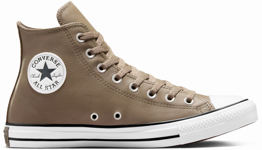 brown leather high top converse sneaker