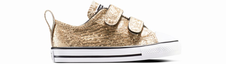 glittery gold sneaker with velcro straps