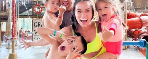 Family enjoying their stay at the great wolf lodge