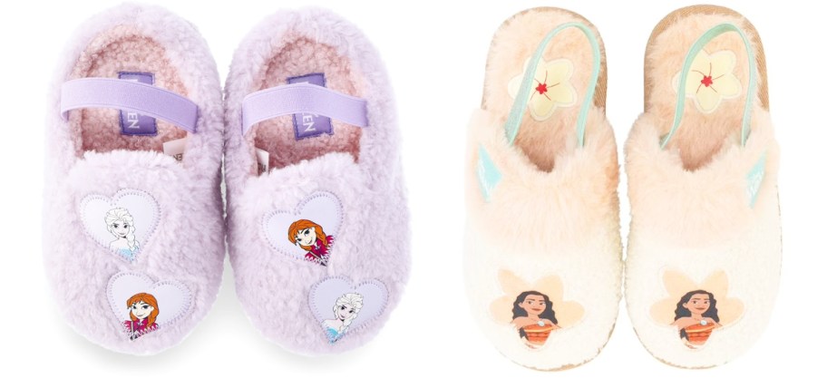 pairs of Frozen and Moana slippers