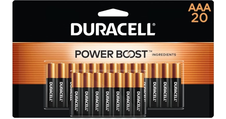 stock image of a black and orange pack of Duracell Coppertop AAA Batteries 20-Count