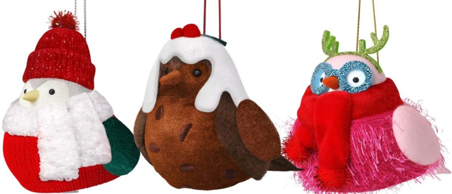 3 bird ornaments