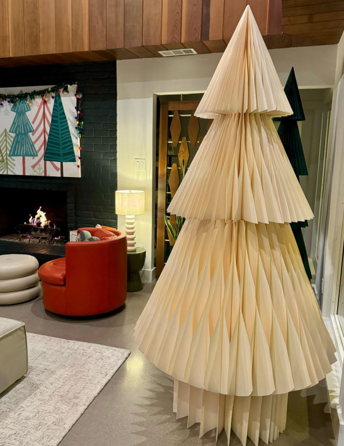 HUGE paper trees in collins house displayed in the living room