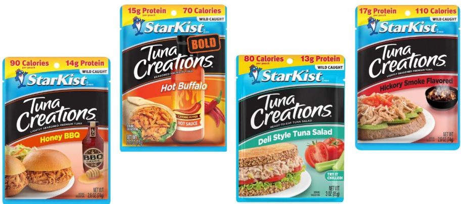 Stock images of four pouches of Starkist Tuna Creations
