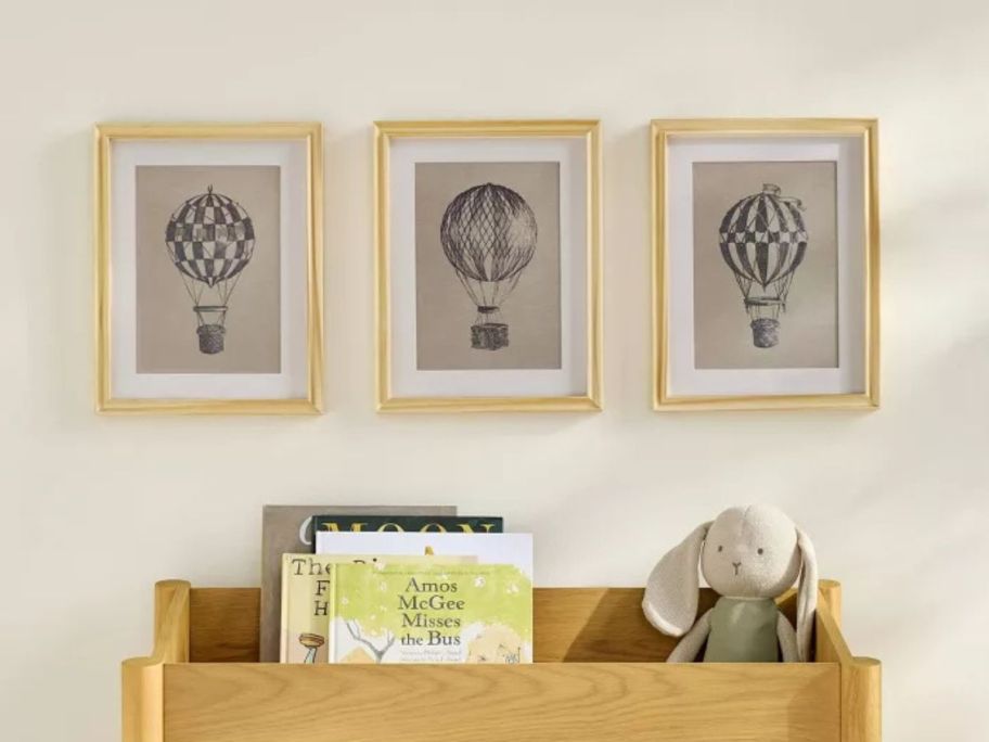 Hearth & Hand w/ Magnolia 11" x 14" Hot Air Balloon Sketch Framed Wall Art 3-Piece Set on wall