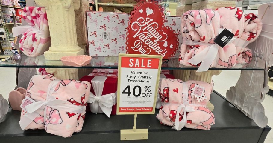 A sign for 40% off Hobby Lobby Valentine's Day Decor