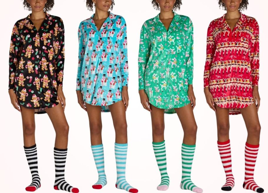 Women’s Christmas Notch Collar Sleepshirt & Cozy Socks Set Only $9.98 on Walmart.com