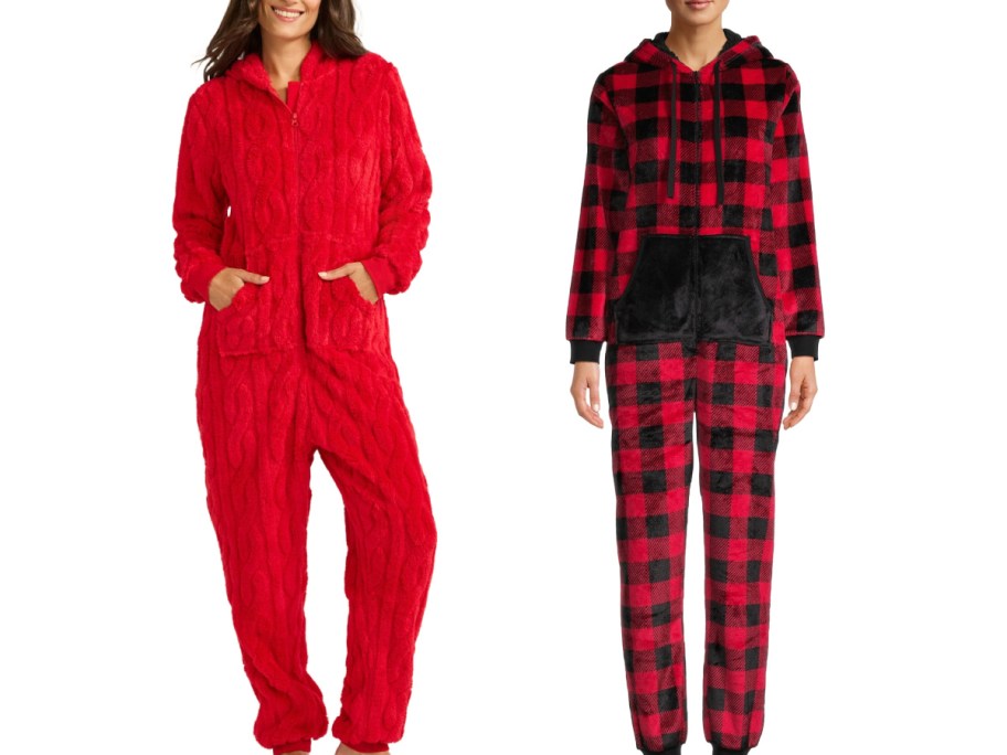 Holiday red and black union suit pajamas