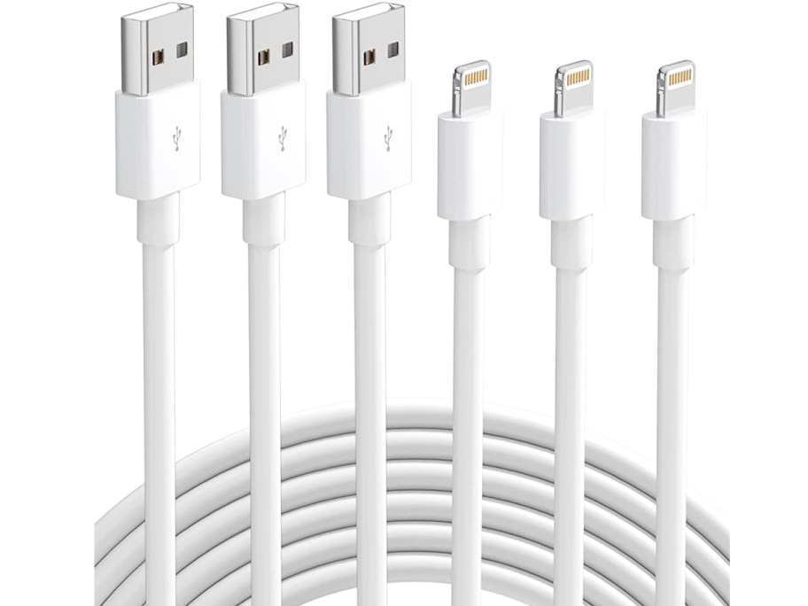 set of 3 white iphone lightning charging cables