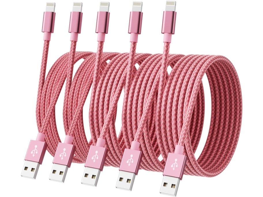 set of 5 pink iphone lightning charging cables