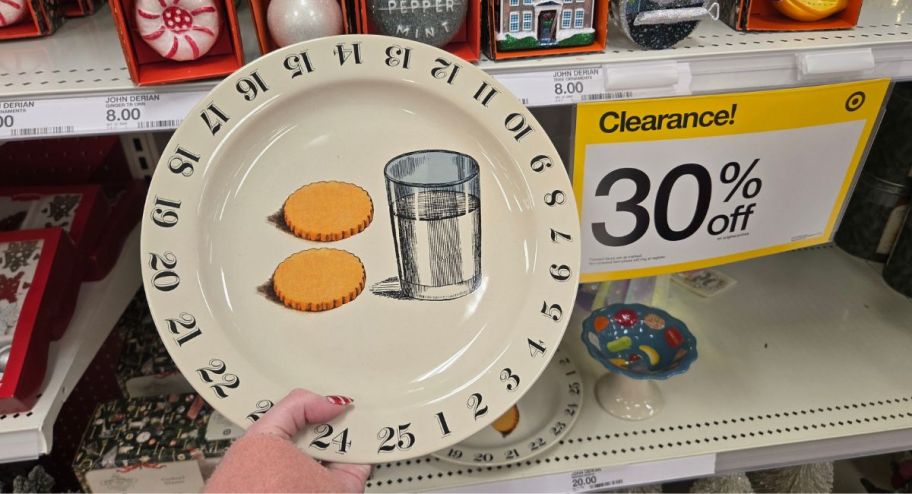 hand holding John Derian for Target Stoneware Milk and Cookies Plate