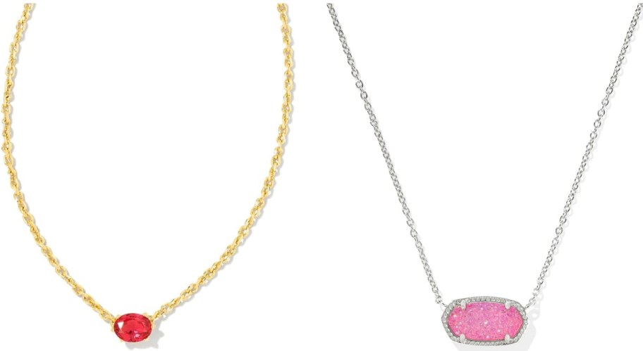 Kendra scott necklace in gold and silver with red and pink crystals