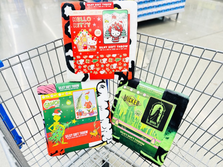 three character printed throw blankets in walmart cart