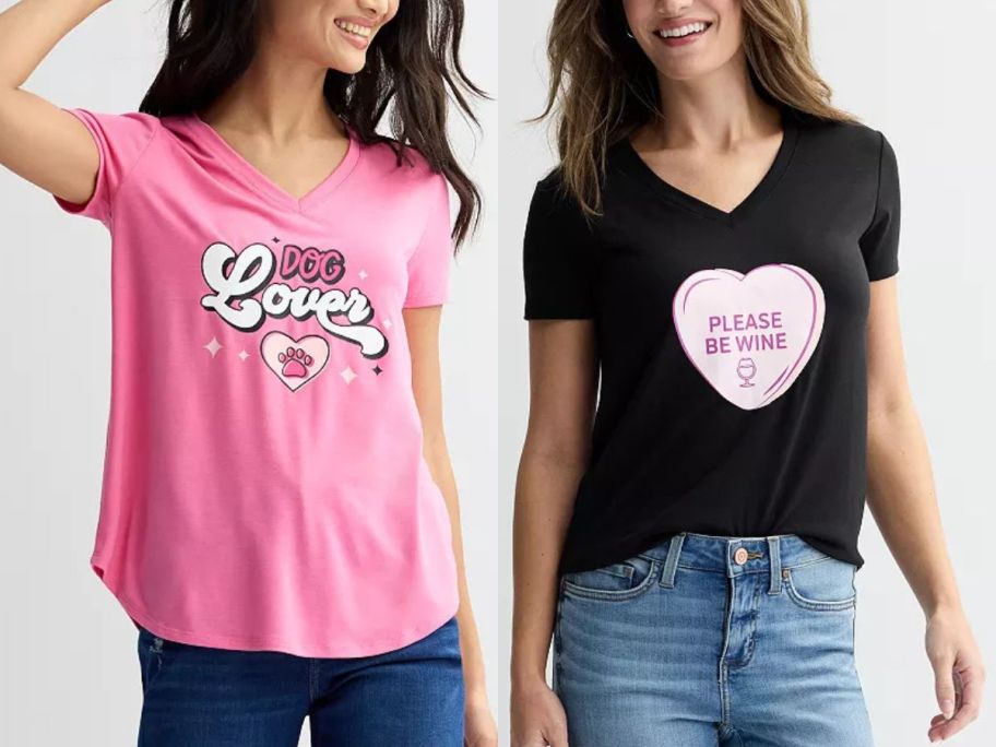 Stock images of two women wearing Freshman 1996 Women's Valentine's Day Tees