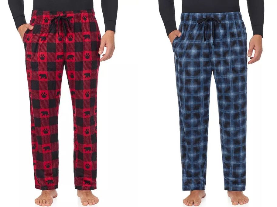 Stock images of two men wearing Cuddl Duds Men's Fleece Pajama Pants 