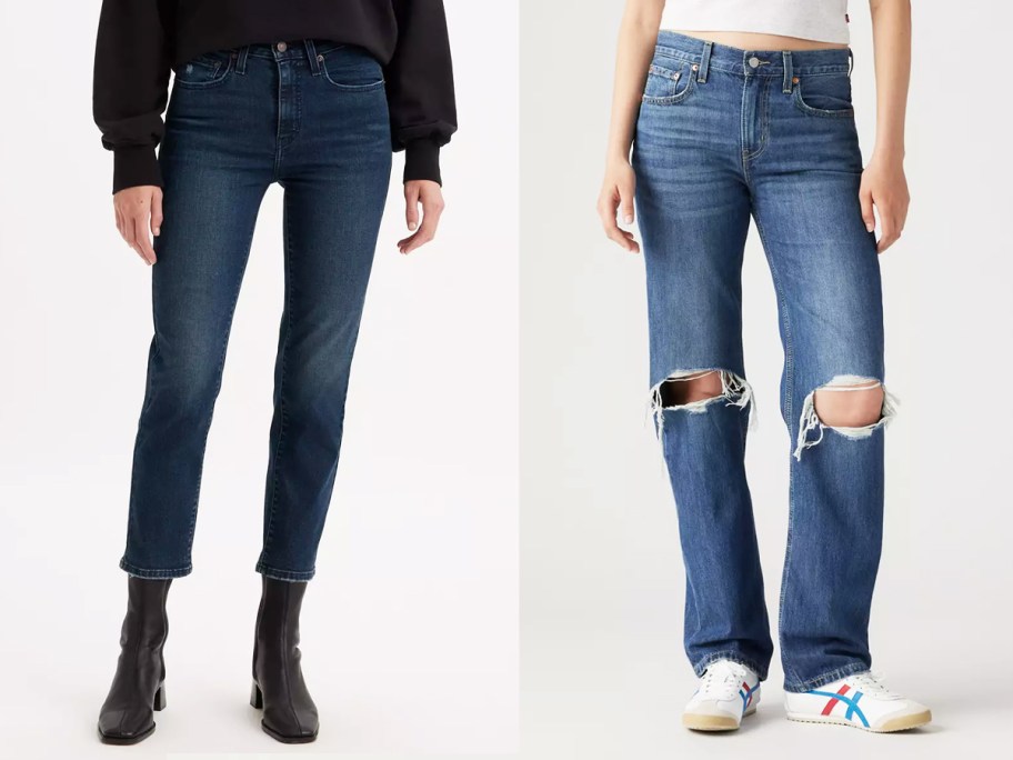 two women modeling jeans