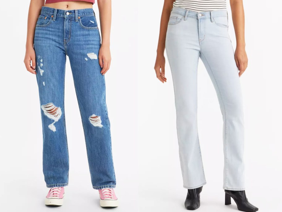 two women modeling jeans