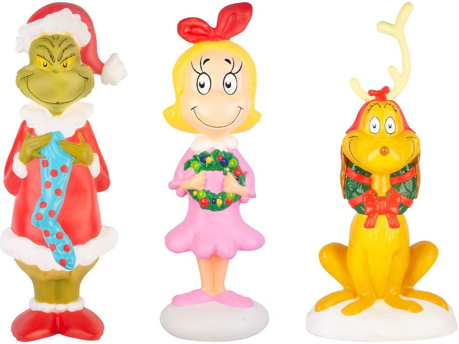 Stock images of 3 The Grinch Blow Molds of The Grinch, Cindy Lou Who and Max