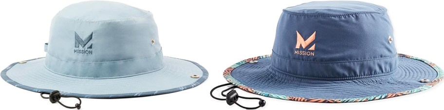 light and dark blue MISSION Cooling Bucket Hats