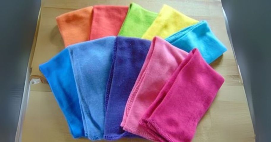 Mainstays Dish Towel 10-Piece Set - Rainbow on counter