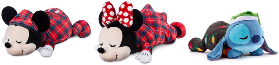 Mickey Mouse, Minnie Mouse Flannel, and Holiday Stitch in Pajamas Cuddleez Plush Pillow