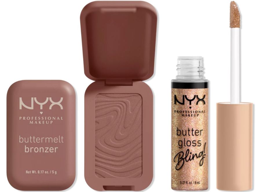 NYX bronzer and lip gloss stock images