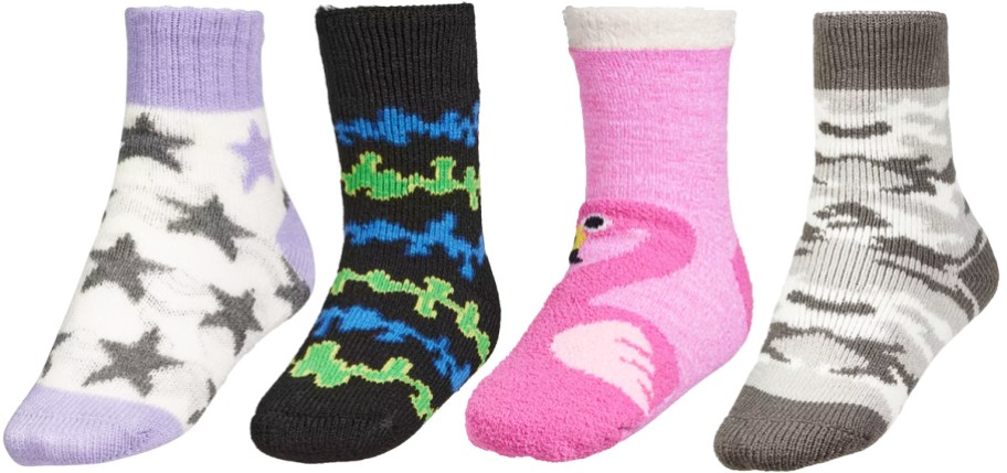 4 socks of various designs
