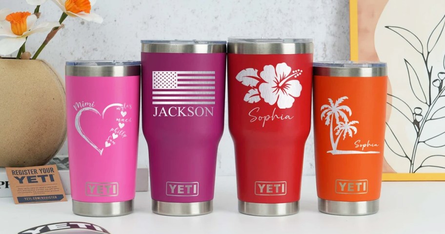 4 Personalized Engraved Yeti Tumblers