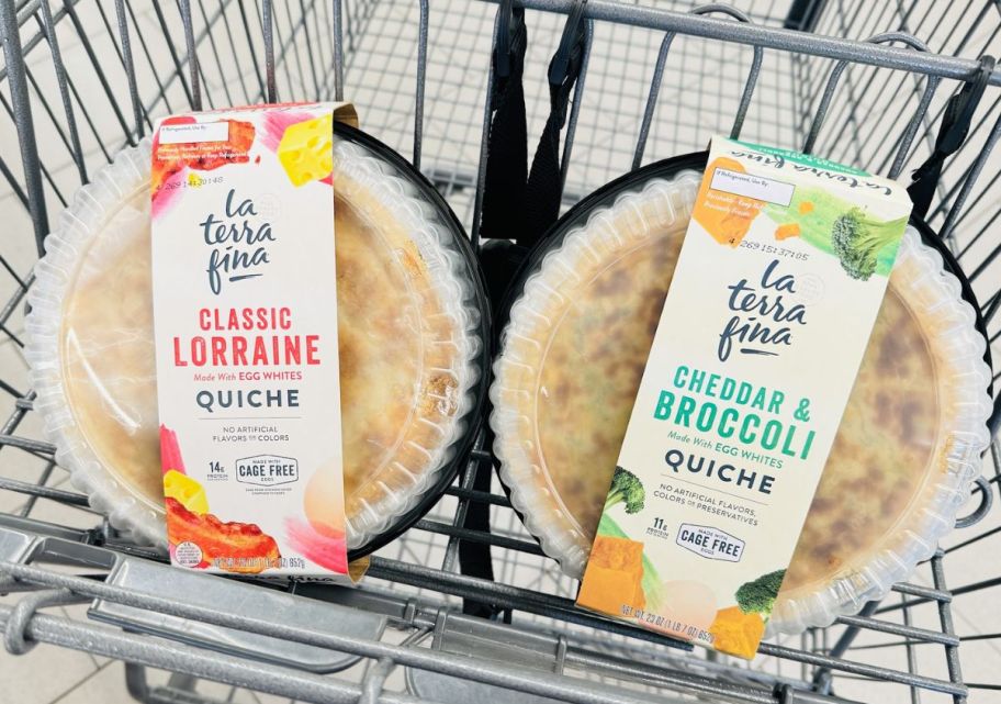 two quiches in a shopping cart