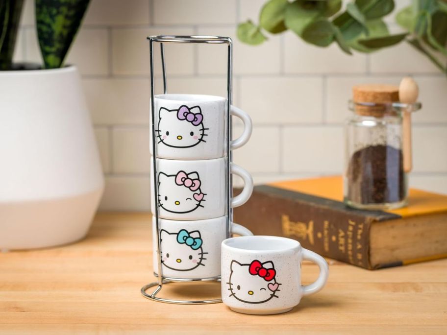 Silver Buffalo Stackable Cup Set - Hello Kitty on counter