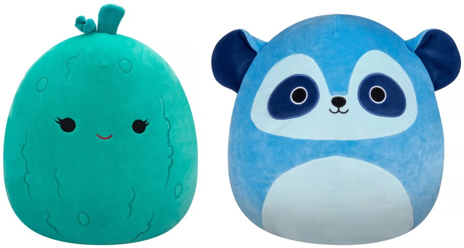 Squishmallows 14in Emerald Green Pickle and Blue Lemur Plushes