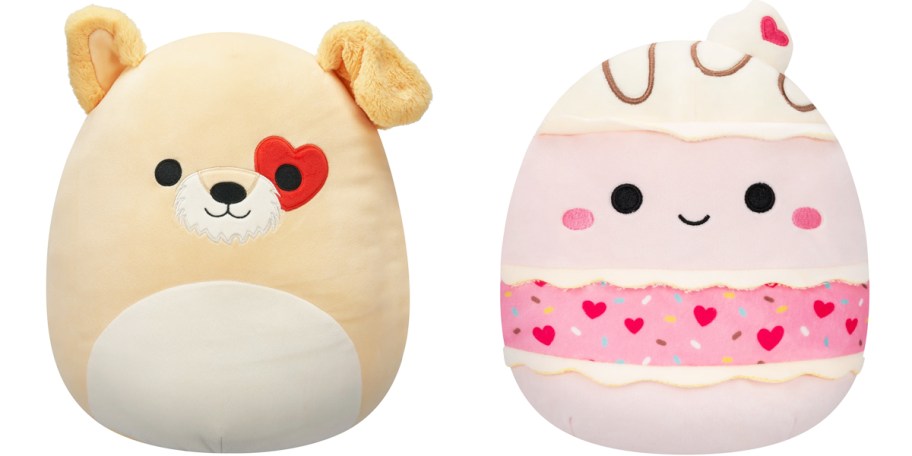 valentines day dog and pink cake squishmallows plush