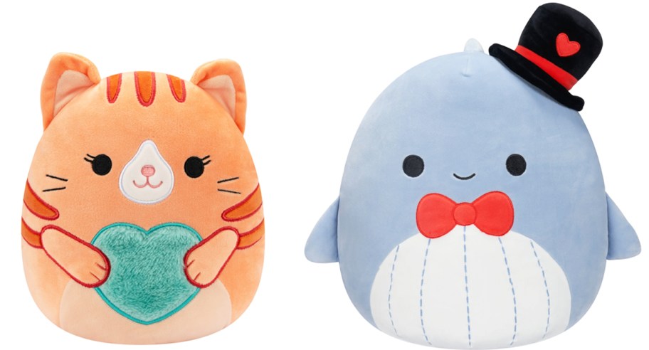 valentines day cat and whale squishmallows plush