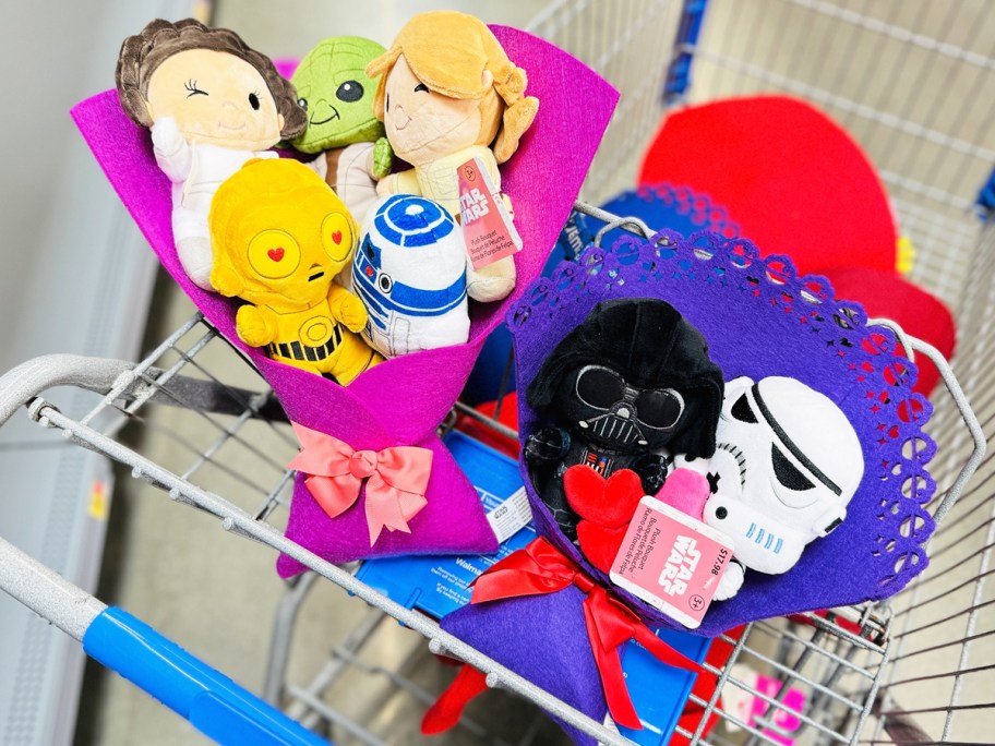 two Star Wars Plush Valentine's Bouquets in Walmart shopping cart