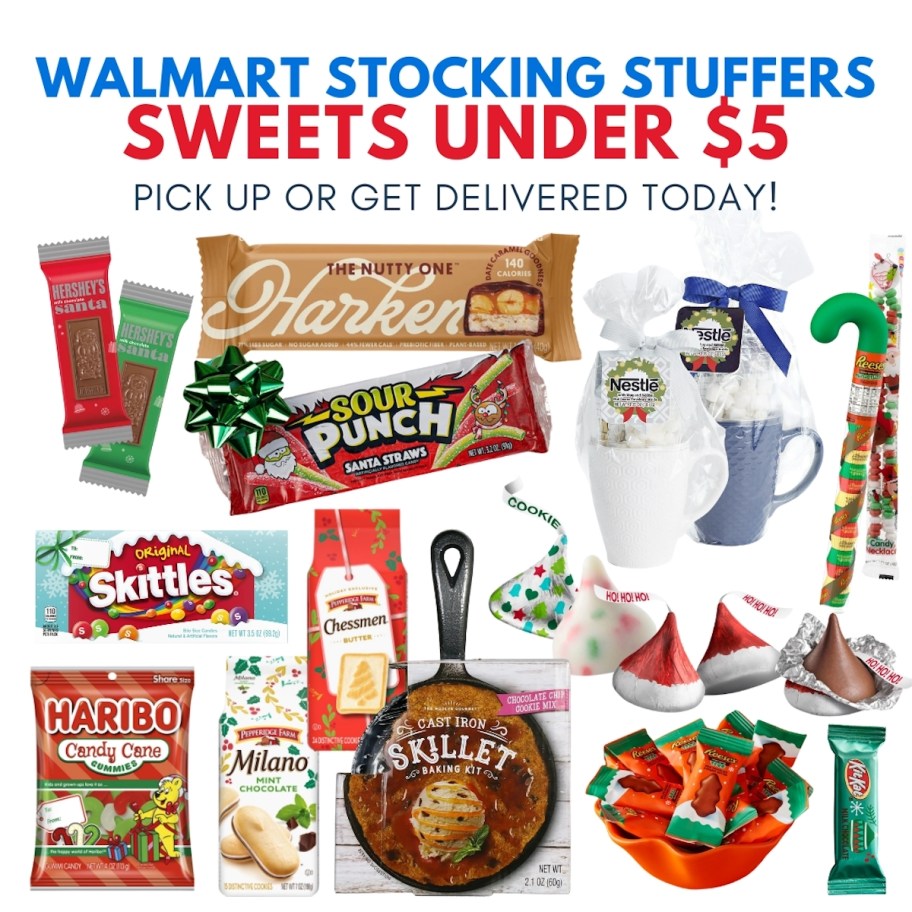 walmart stocking stuffers sweets under $5 collage graphic