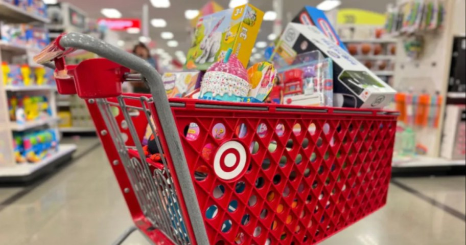 red cart filled with gifts