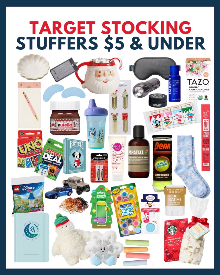 target stocking stuffers collage of random items under $5