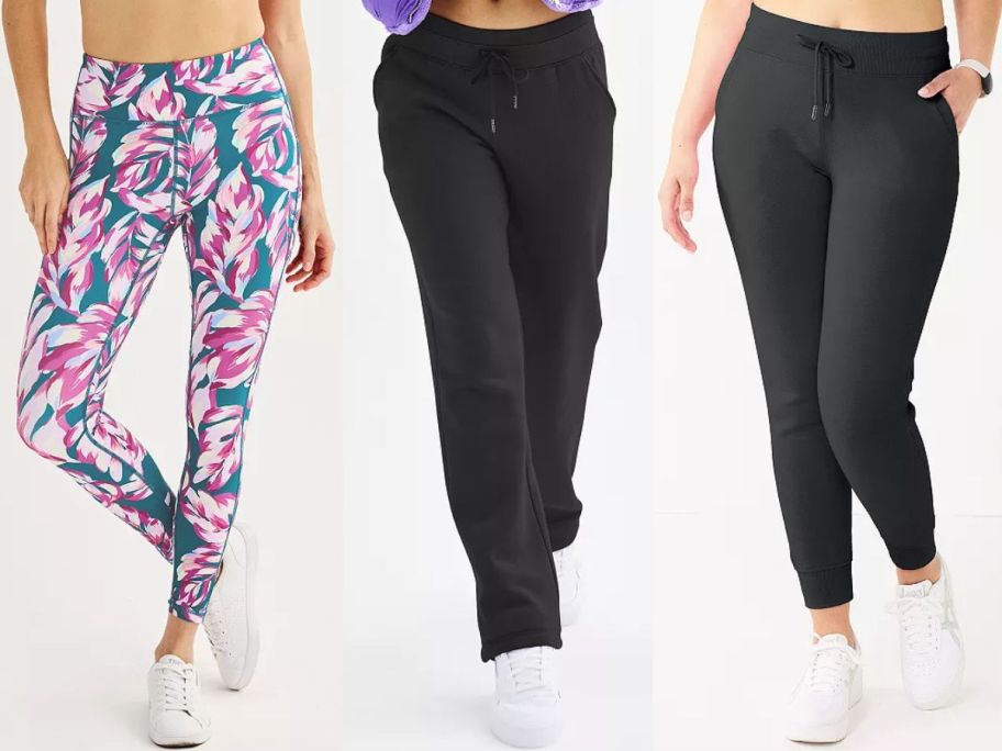 Stock images of 3 women wearing tech gear pants