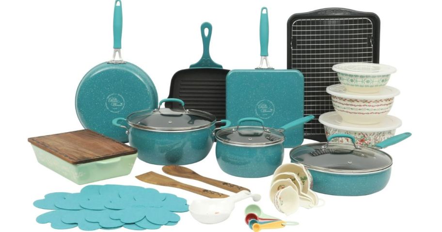 The Pioneer Woman Speckle Aluminum Cookware 34-Piece Set in Blue