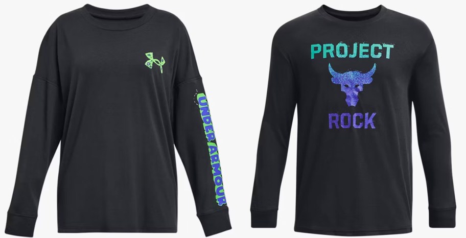 two black under armour long sleeve tees