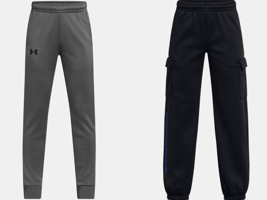 Stock images of two Under Armour boys fleece pants