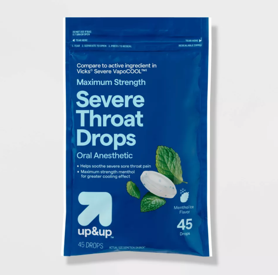 A package of up and up severe throat drops, one of the Target items under $10 to help you get to the free shipping minimum of $35