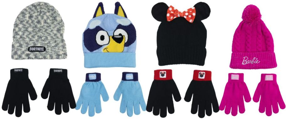 Fortnite, Bluey, Minnie Mouse, & Barbie Hats & Gloves