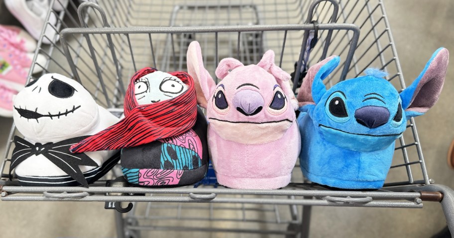 The Nightmare Before Christmas and Stitch character slippers in Walmart cart