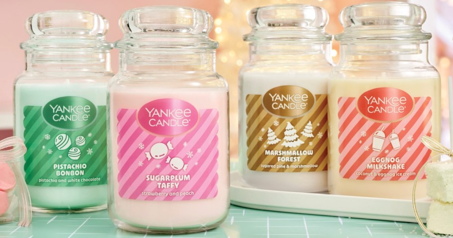 Four different candy themed Yankee candles on display