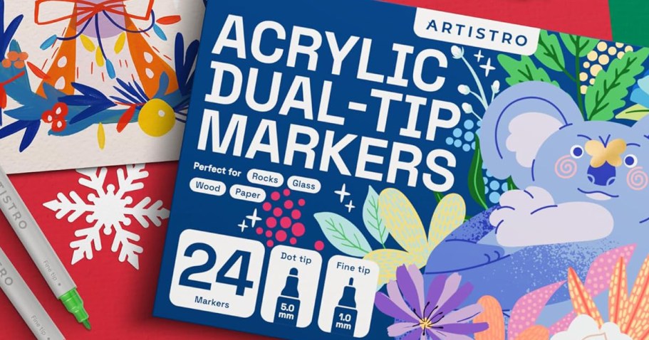 Acrylic Dual-Tip Markers 24-Pack Just $7.99 on Amazon | Perfect for Rocks, Glass, & Wood!