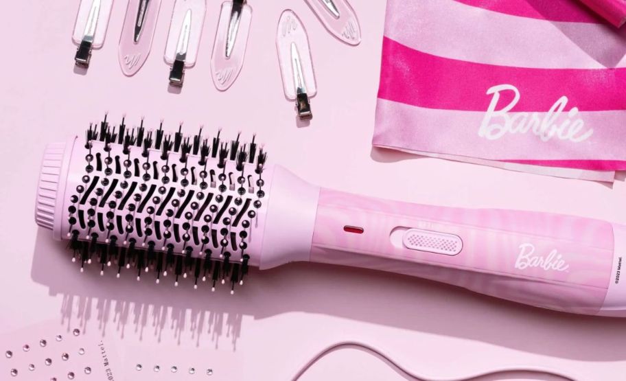 barbie blow dry brush shown with accessories