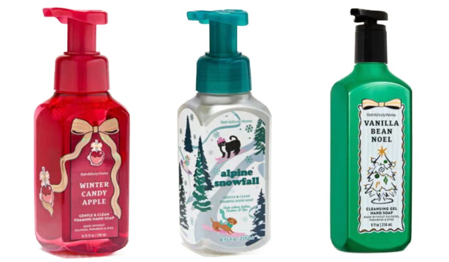 red white and green hand soaps