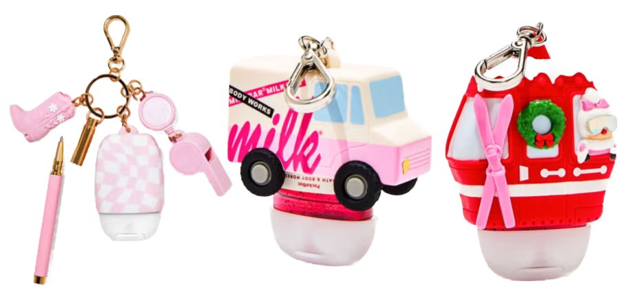 keychain, mini truck, and mini gondola hand sanitizer holders