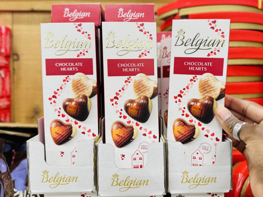 three packs of belgian chocolate hearts